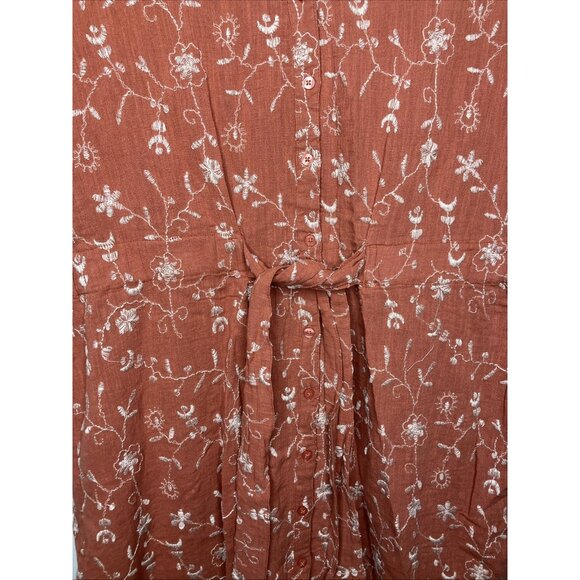 Anko Dress Coral Floral Embroidered Women's Size 16 Button Front Tie - Picture 3 of 10